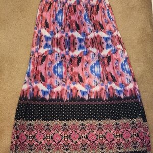 Just Love Pink and Blue Pleated A-Line Maxi Skirt